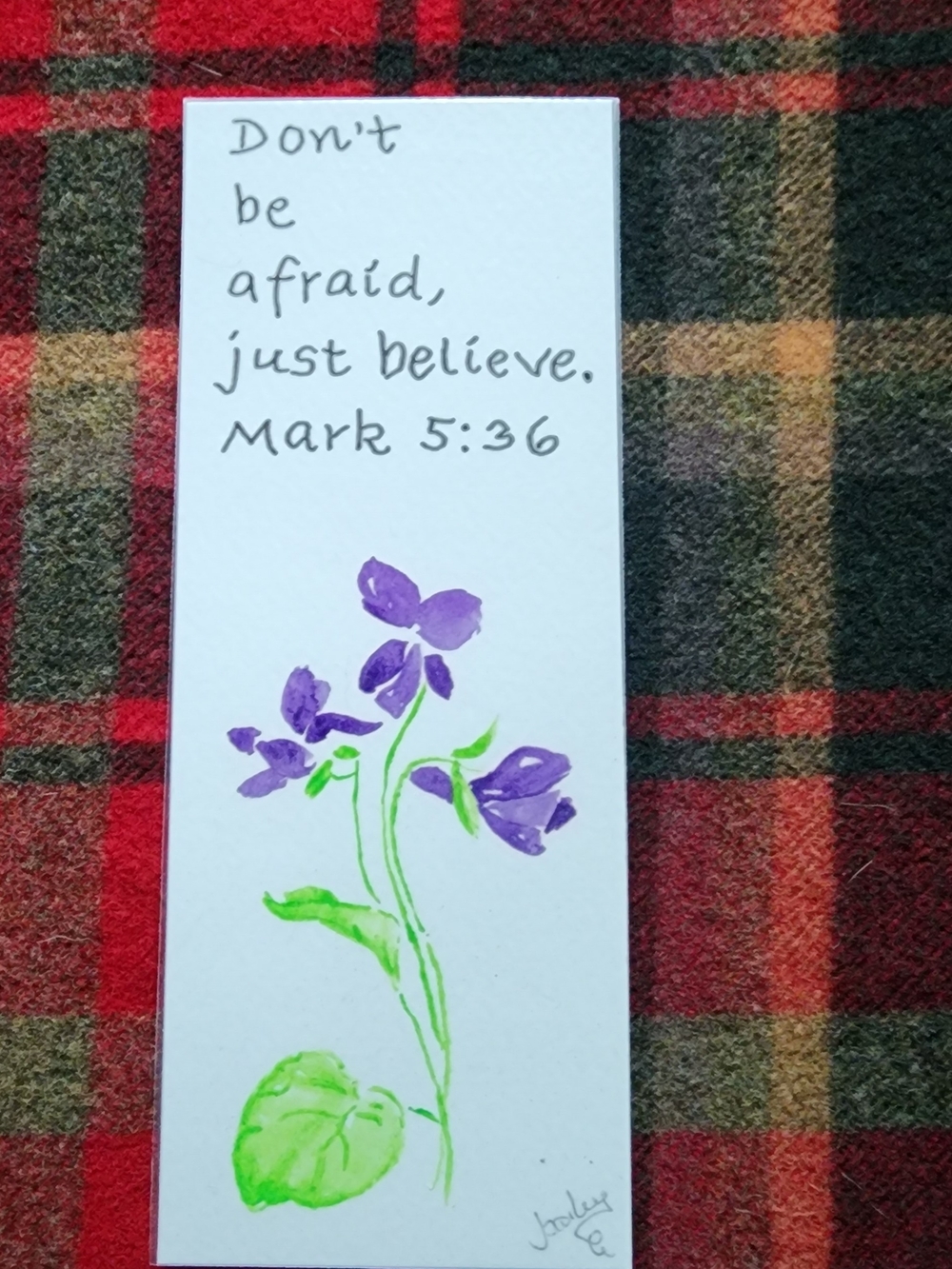 Hand-Painted Floral Bookmark with Scripture - Purple & Green